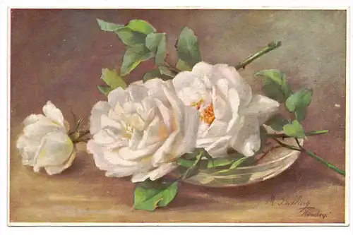 BLUMEN - Rosen, Künstler-Karte M.Billing, Stilleben, H.K. & Co. München