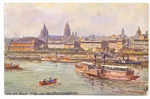 6500 MAINZ, Künstler-Karte Charles Flower, Blick von der Strassenbrücke, Tuck Oilette