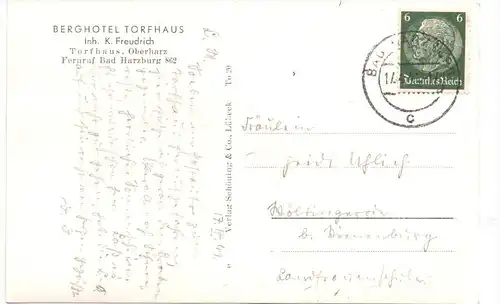 3396 ALTENAU - TORFHAUS, Berghotel Torfhaus, NS-Beflaggung, 1941