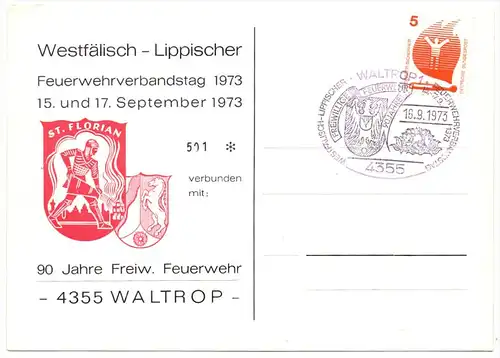 BERUFE - FEUERWEHR - Feuerwehrverbandstag Waltrop 1973, Sonderpostkarte & - stempel