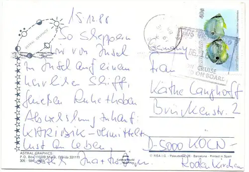 GRENADA - Beach, Bermuda stamp, ship post MS VISTAFJORD