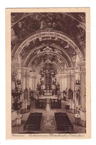 NIEDER-SCHLESIEN - LANDESHUT - GRÜSSAU / KAMIENNA GORA, Klosterkirche, Innenansicht, Bahnpost, 1928