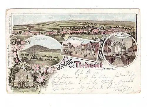 0-6200 BAD SALZUNGEN - TIEFENORT, Lithographie 1896,Marktplatz, Inneres der Kirche, Craienberg, Burgruine