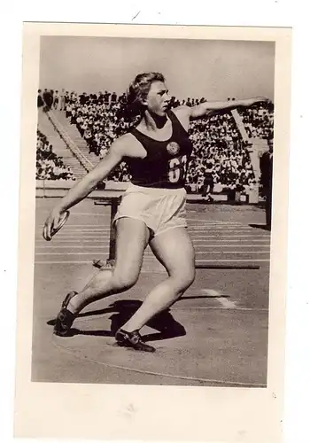 SPORT - LEICHTATHLETIC - Diskuswurf, Galina Sabina, UdSSR, 1955, Jahn-Stadion Berlin, rücks. Klebereste