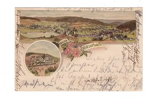 0-6300 ILMENAU - STÜTZERBACH, Lithographie 1899, Hotel zur Tanne, Dorfansicht