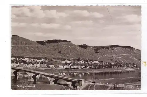 5553 ZELTINGEN, Blick über Mosel und Brücke auf den Bahnhof, 1955