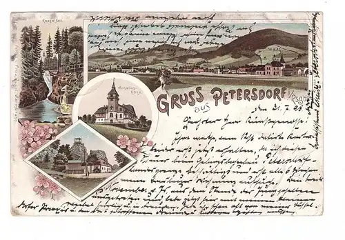 NIEDER-SCHLESIEN - PETERSDORF / PIECHOWICE (Hirschberg), Lithographie 1898, Wilhelmshöhe, Kochelfall, Biebersteige