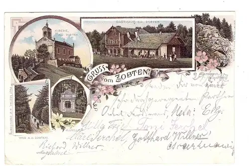 NIEDER-SCHLESIEN - ZOBTEN am Berge / SOBOTKA, Lithographie 1897, Gasthaus Zobten, Kirche, Kapelle...