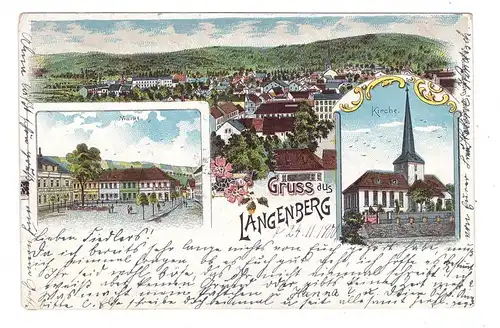 0-6500 GERA - LANGENBERG, Lithographie, Markt, Kirche, Gesamtansicht