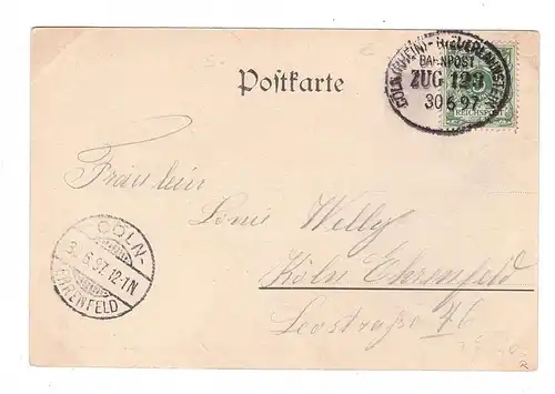 5330 KÖNIGSWINTER - HEISTERBACH, Lichtdruck, Klosterruine, 1897, Bahnpost  CÖLN - NIEDERLAHNSTEIN, Zug 123