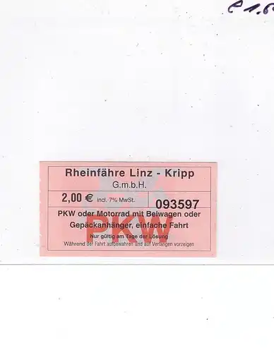 BINNENSCHIFFE - RHEIN, Fähre Linz - Bad Kripp, Ticket