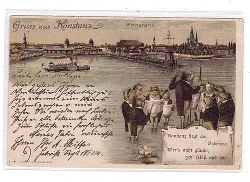 7750 KONSTANZ, Lithographie 1900, Froschkonzert / Frösche / frogs / grenouille / kicker