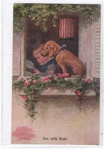 HUNDE - DACKEL / Teckel / Dachshund / Bassotto, Dackel mit Schüler, "Das erste Buch"