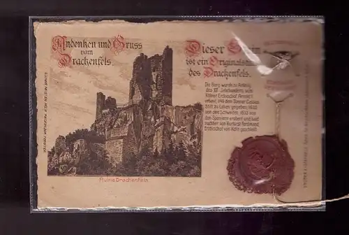 5330 KÖNIGSWINTER, Drachenfels, Original Stein vom Drachenfels, Siegel, 1903