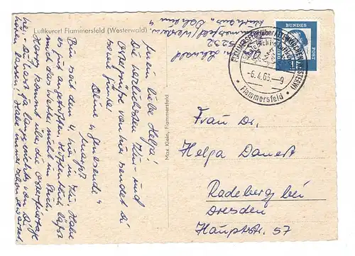 5232 FLAMMERSFELD, Dorfansicht, 1963, aptierter Stempel, kl. Druckstelle