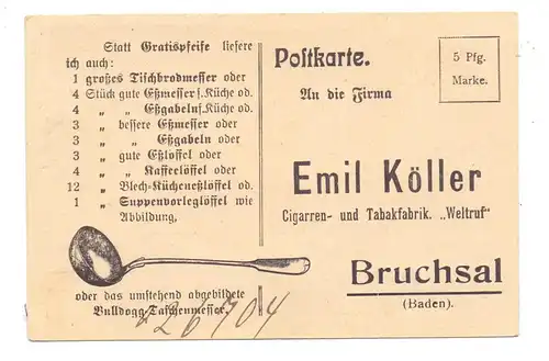 7520 BRUCHSAL, Firmen-Karte Emil Köller, Cigarren- und Tabakfabrik
