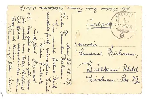 4630 BOCHUM - WATTENSCHEID, Ehrenmal für die Gefallenen, Feldpost 1939