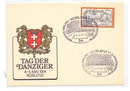5400 KOBLENZ, "TAG DER DANZIGER", Sonderpostkarte mit Sonderstempel 1974