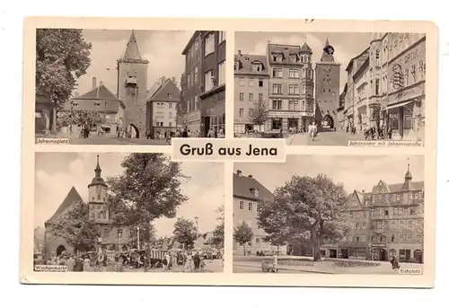 0-6900 JENA, Eichplatz, Johannistor, Johannisplatz, Wochenmarkt, Landpost-Stempel "Nimritz über Pößneck", 1958