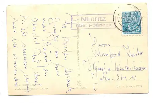 0-6900 JENA, Eichplatz, Johannistor, Johannisplatz, Wochenmarkt, Landpost-Stempel "Nimritz über Pößneck", 1958