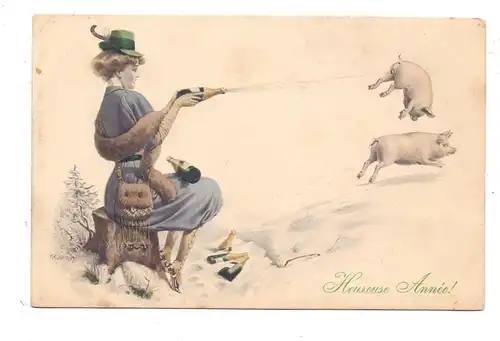 SCHWEINE - Pigs / Porcs / Maiali / Varkens / Cerdos - Neujahrs-Karte, Kuderny, Wiener Kunst, Munk # 475