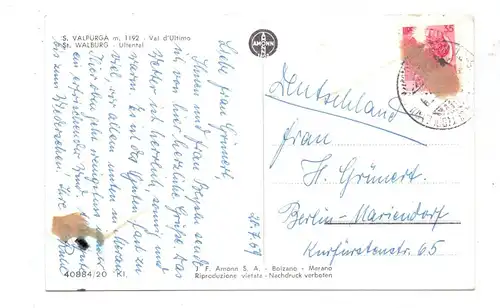 I 39016 ULTEN - ST. WALBURG, Dorfansicht, 1959, rücks. Klebereste
