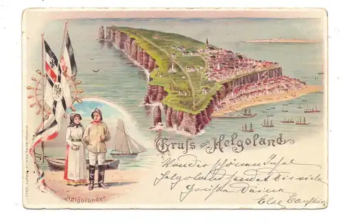 2192 HELGOLAND, Lithographie, Insel, Helgoländer Trachten, Kaiserfahnen