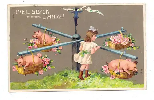 SCHWEINE - Pigs / Porcs / Maiali / Varkens / Cerdos - Schweinekarussell, geprägt / embossed / relief, 1911