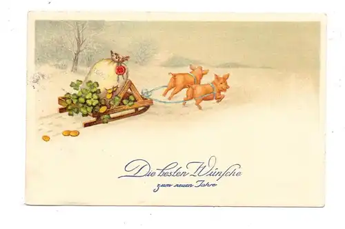 SCHWEINE - Pigs / Porcs / Maiali / Varkens / Cerdos - 2 Schweine mit Glücksschlitten, 1926