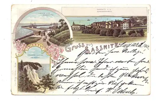0-2330 SASSNITZ, Lithographie, Gruss aus...1897, Wissower Klinken, Hafen, Blick von der Schwedenschanze, kl. Druckstelle