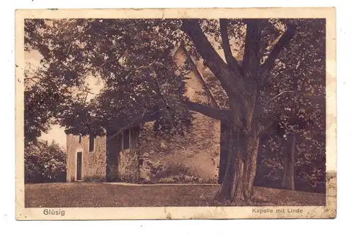 0-3241 GLÜSIG, Kapelle mit Linde, 1926, Druckstelle, Fleck