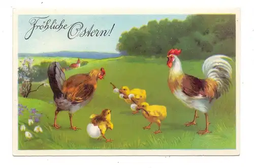 OSTERN - Fröhliche Ostern, Hahn, Huhn und Küken, 1930