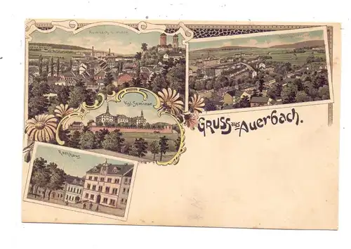 0-9900 AUERBACH / Vogtland, Lithographie Gruss aus, 4 Ansichten