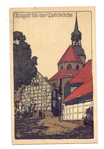 0-2220 WOLGAST, An der Petrikirche, Steindruck, 1918