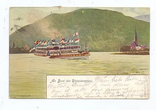 BINNENSCHIFFE - RHEIN, Schaufelraddampfer, Werbekarte der KD, 1904