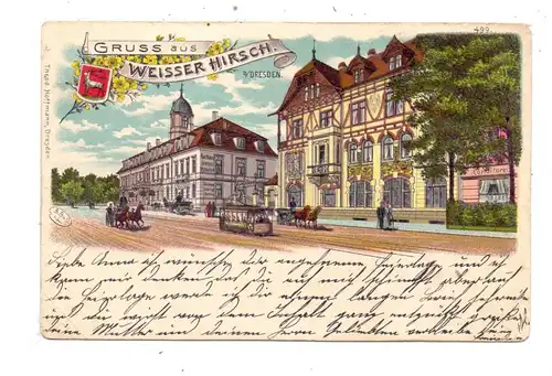 0-8000 DRESDEN - WEISSER HIRSCH, Gruss aus Lithographie, Strassenbahn, Eckknick