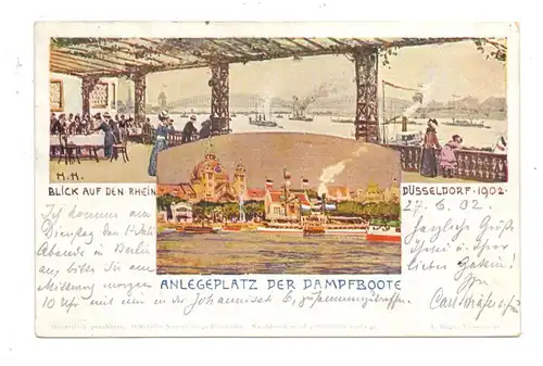 4000 DÜSSELDORF, Ausstellung 1902, Blick auf den Rhein, Anlageplatz der Dampfboote