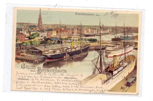2850 BREMERHAVEN, Lithographie, Hafen, 1897