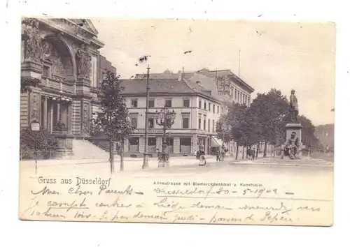 4000 DÜSSELDORF, Alleestrasse mit Bismarckdenkmal und Kunsthalle, 1902