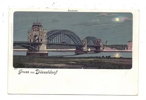 4000 DÜSSELDORF, Rheinbrücke bei Nacht, Mondscheinkarte, ca. 1905