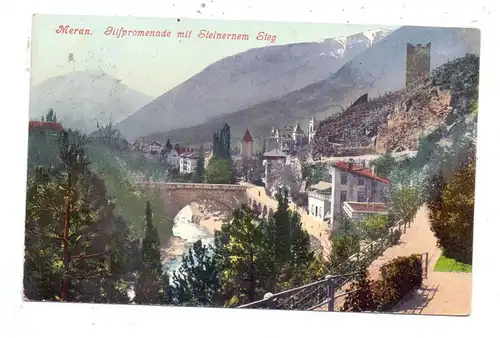I 39012 MERAN, Gilfpromenade, Steinerner Steg, 1907, Amann-Bozen