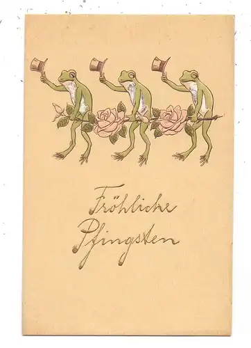 TIERE - FRÖSCHE / Frogs / Kicker / Grenouilles / Rane / Ranas - Frösche mit Zylinder, Kohn-Wien, geprägt/relief/embossed
