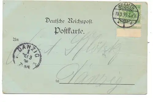 2800 BREMEN, Rathaus, Mondschein-Karte 1899, nach Danzig befördert