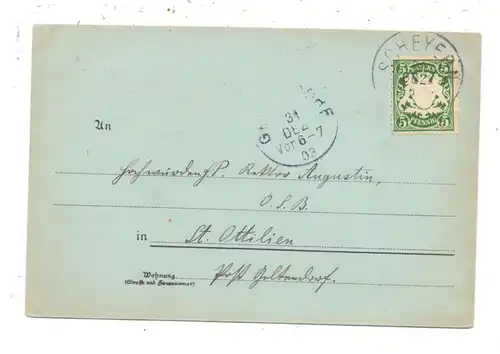 8069 SCHEYERN, Neujahrs Gruß - Karte 1903, Lithographie, geschrieben von Adalbert Maria Salberg, später Ettal