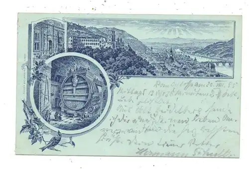 6900 HEIDELBERG, Lithographie, Schloß, Faß, 1895, Verlag Müller & Co. Aarau, Brfm. entfernt