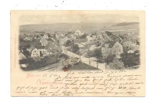 0-9387 NIEDERWIESA, Panorama mit Bahnhof, kl. Fleck, 1900