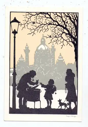 BERUFE - MARONEN- / KASTANIEN - VERKÄUFER, Schattenbild, Künstler-Karte