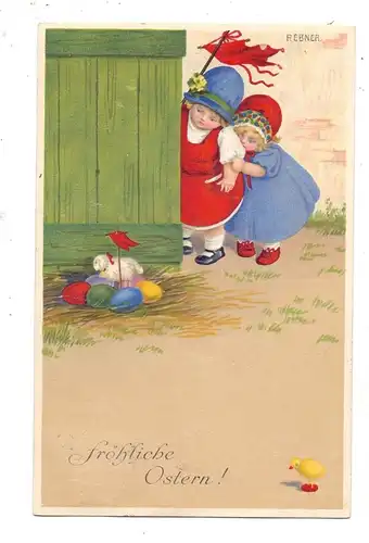 KÜNSTLER / ARTIST - PAULI EBNER, Fröhliche Oster, Kinder mit Osternest, 1914 Munk # 848