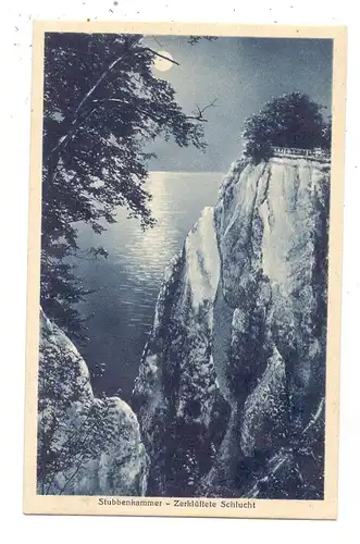 0-2355 SASSNITZ / Rügen, Stubenkammer, Zerklüftete Schlucht, Mondschein-Karte