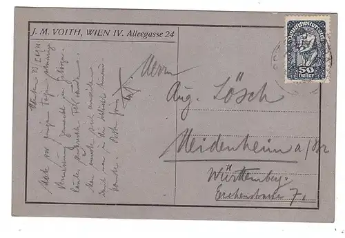 7920 HEIDENHEIM, Postkarte mit Handzeichnung von J.M. (Walter) Voith Wien an den Nationalökonom August Lösch, 1921